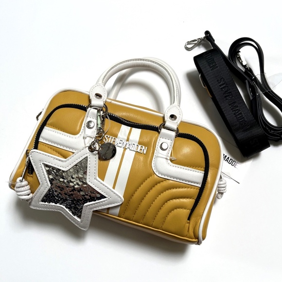 NWT Original STEVE MADDEN Bjuniee Sporty Quilted Satchel / Crossbody Bag Mustard - Picture 2 of 8